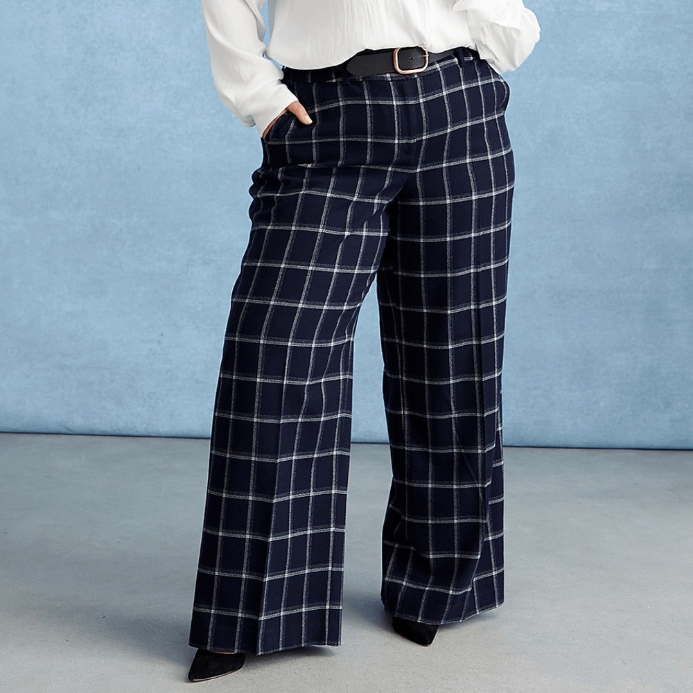 Lane Bryant Perfect Drape Wide Leg Pants Plaid Career Business Casual Office